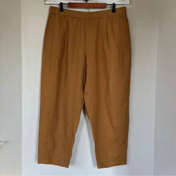 EILEEN FISHER NWT L Organic Linen Lantern Pants in Bronze • Cropped Lightweight - Picture 2 of 8